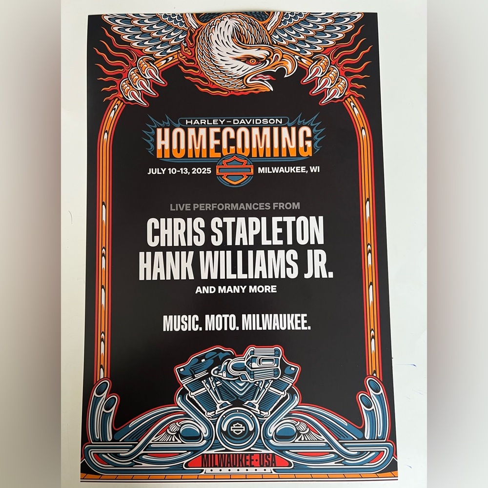 Chris Stapleton Harley Davidson Hank Williams Jr Milwaukee USA Concert Poster